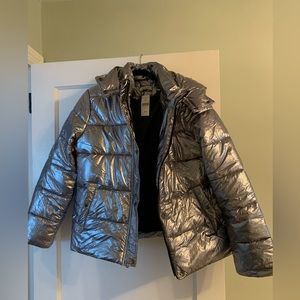 Silver metallic puffer jacket